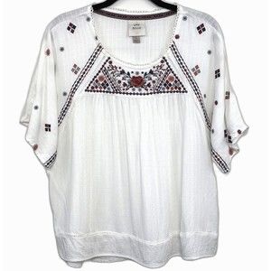 Knox Rose Flutter Sleeve Embroidered Blouse Womens S Boho White Floral Rayon